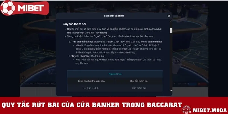 Quy tắc rút bài đối với cửa Banker trong Baccarat